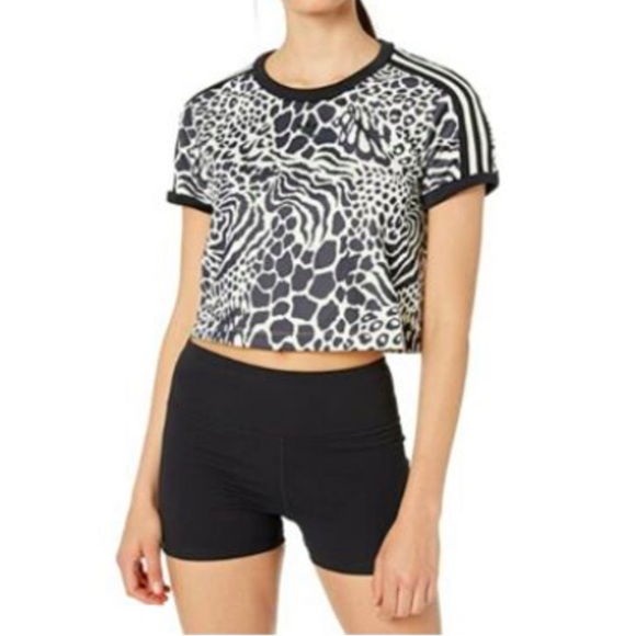 adidas Tops - Adidas Originals Short Sleeve Animal Leopard Print Black and White Crop Tee XL